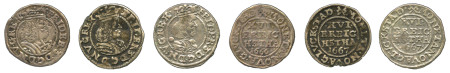 Denmark, Gluckstadt, 3 coin lot of 3 Skillings, 1666 and 1667 (2x) in Very Fine condition