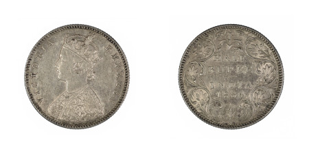 India, British 1884(B), 1/2 Rupee, in Extra Fine to Almost Uncirculated condition
