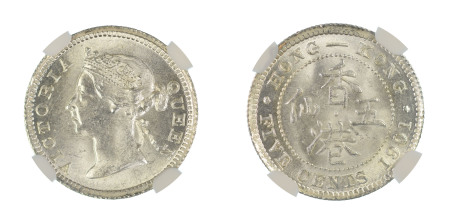 Hong Kong 1901, 5 Cents. Graded MS 66 by NGC. 
