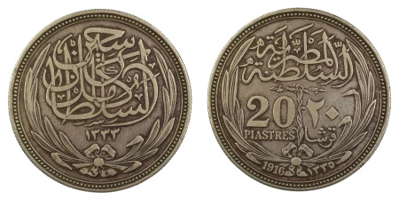 Egypt AH 1335/1916, Occupation coinage, 20 Piastres, in VF-EF condition