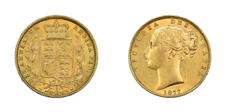 Australia, 1877 (S), Sovereign Shield, in EF-AU condition