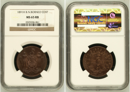 British North Borneo 1891H CENT. Graded MS 65 RB by NGC.