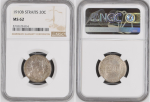 Straits Settlements 1910B 20 CENTS. Graded MS 62 by NGC.