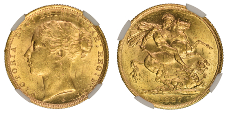 Australia 1887 S, Sovereign. Graded MS 62 by NGC.