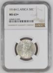 British East Africa 1914H 50 Cents. Graded MS 63+ by NGC.