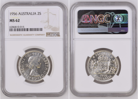 Australia 1956,  2 Shillings . Graded MS 62 by NGC.