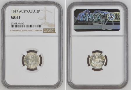 Australia 1927, 3 Pence. Graded MS 63 by NGC.