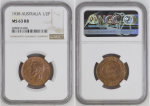 Australia 1938 1/2 Penny. Graded MS 63 RB by NGC.
