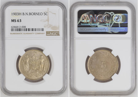 British North Borneo 1903H, 5 Cents. Graded MS 63 by NGC.