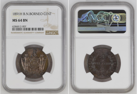 British North Borneo 1891H, Cent. Graded MS 64 BN by NGC.