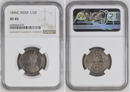 India 1896C 1/2R. Graded XF 45 by NGC.