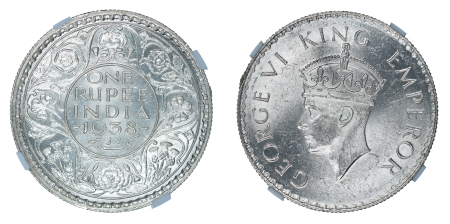 India 1938(B) RUPEE No Mintmark. Graded MS 64 by NGC.