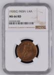 India 1920(C) 1/4 Anna. Graded MS 66 RD by NGC.