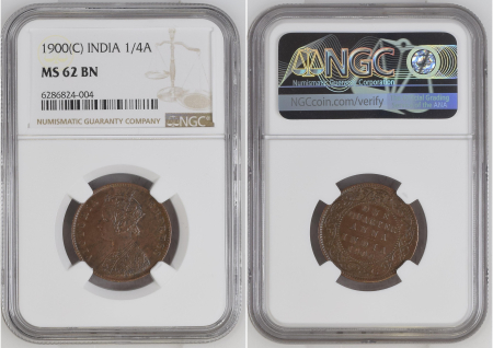 India 1900(C) 1/4A. Graded MS 62 BN by NGC.