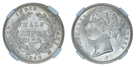India 1840(B&C) 1/2R. Graded MS 63 by NGC.