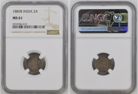 British India 1889B 2 Annas. Graded MS 61 by NGC.