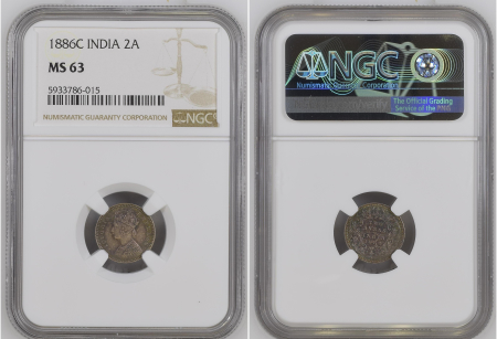 India 1886C 2 Annas. Graded MS 63 by NGC.
