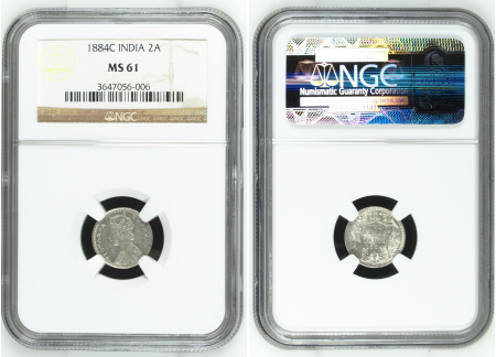 India 1884C 2 Annas. Graded MS 61 by NGC.