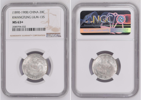 China (1890-1908) 20C Kwangtung L&m-135. Graded MS 63+ by NGC.
