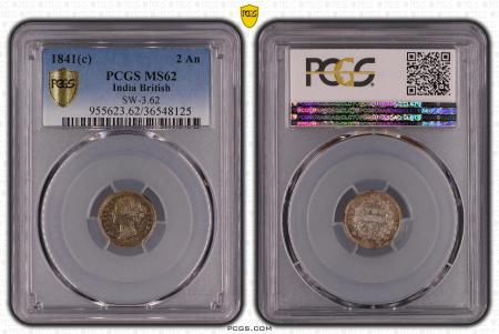 India 1841 2 Annas. Graded MS 64 by PCGS.