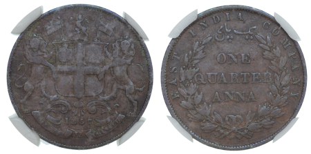 India 1857 1/4 Anna. Graded XF 40 by NGS.