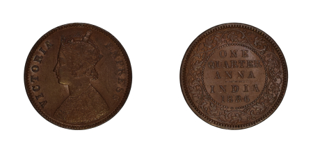 British India 1886C, 1/4 Anna.  Graded AU-UNC Condition