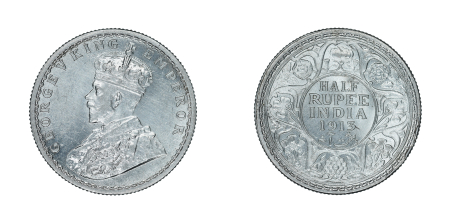 British India 1913(c), 1/2 Rupee.  Graded  "UNC DETAILS"