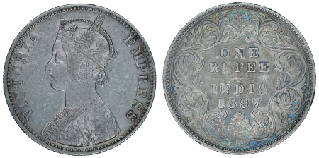 India 1897 C, Rupee, scarce date, Victoria Empress, in VF-EF condition