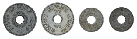 Palestine 1941, 2 coin lot of 5 and 10 Mils in EF condition