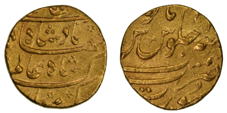 India, Mughal Empire AH1120(1707-12), Mohur, Shah Jahandar, Surat, in VF condition.