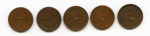 Tibet - 5 bronze coin lot in AEF to EF grades 