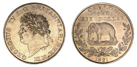 Ceylon, 1821, Rix Dollar (Ag), Fully struck and graded MS 63  by NGC.