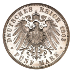  German States, 1903 A, 5 Marks (Ag), Sachen-Altenburg. A sharp proof example at Proof 64