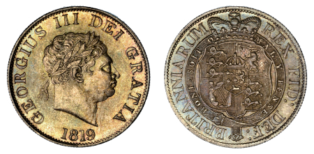 Great Britain, 1819, 1/2 Crown (Ag), George III. A choice of lustrous piece, graded MS 64  by NGC.