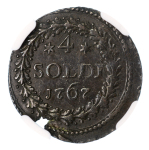 Italy, Corsica, 1767, 4 Soldi (Cu), Corsica. Strong details. Graded AU 55 by NGC.