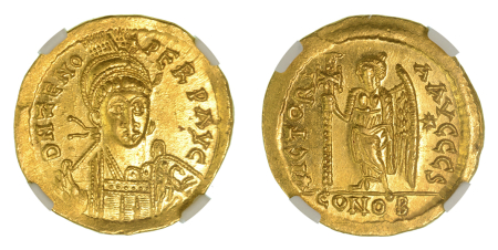 Eastern Roman Empire Zeno, AD 474-491 AV Solidus. Graded MS Strike: 5/5 Surface: 4/5 by NGC.