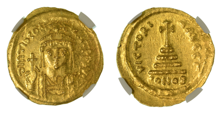 Byzantine Empire Tiberius II Constantine AV Solidus. Graded MS Strike: 4/5 Surface: 3/5 by NGC.