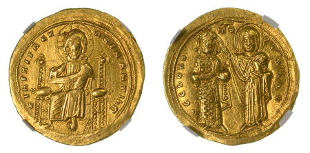 Byzantine Empire Romanus III, AD 1028-1034 AV Histamenon Nomisma. Graded AU Strike: 5/5 Surface: 4/5 by NGC.