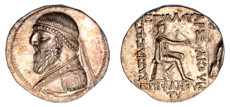 Parthian Kingdom Mithradates II,c.121-91BC AR Tetradrachm. Graded Choice AU Strike: 5/5 Surface: 3/5 by NGC.
