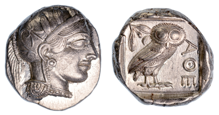 Attica, Athens c.440-404 BC AR Tetradrachm. Graded Choice AU Strike: 5/5 Surface: 5/5 by NGC.
