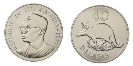 Gambia  1977, 40 Dalasis , in Brilliant Uncirculated condition