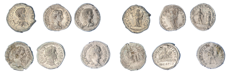 Rome, 6 coin lot of Denarius, from AD 138- AD 211. All in F-VF condition.