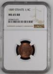 Straits Settlements 1889,  1/4 Cent. Graded MS 65 RB by NGC.