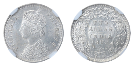 British India 1894B, 2 Anna. Graded MS 65 by NGC.