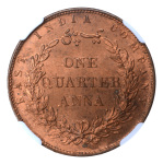 British India 1858, 1/4 Anna. Graded MS 65 RB by NGC.