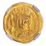 Byzantine Empire Justin II, AD 565-578 AV Solidus. Graded Ch AU Strike: 5/5 Surface: 4/5 by NGC.