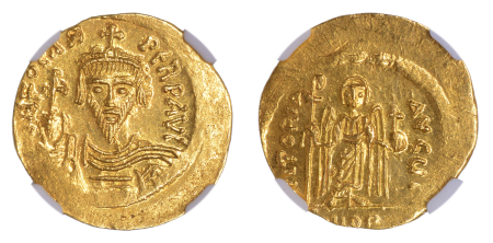 Byzantine Empire, Phocas AD 602-610, AV Solidus. Graded MS Strike: 4/5 Surface: 4/5 by NGC.