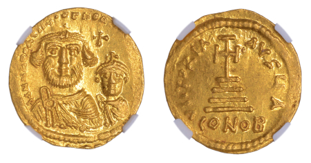 Byzantine Empire, Heraclius+Her.Constantine, AV Solidus. Graded MS Strike: 4/5 Surface: 4/5 by NGC.