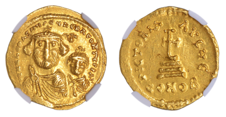 Byzantine Empire, Heraclius+Her.Constantine, AV Solidus. Graded Ch XF Strike: 5/5 Surface: 3/5 by NGC.