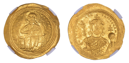 Byzantine Empire, Constantine IX AD 1042-55 AV Hist. Nomisma. Graded AU Strike: 5/5 Surface: 4/5 by NGC.